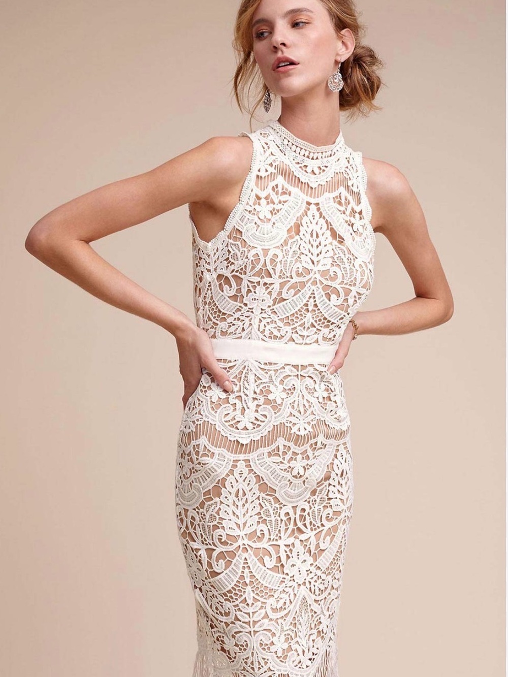 Saylor Sleeveless White Lace Midi Dress